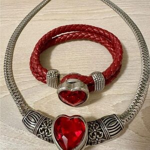 Elegant Red Heart Jewelry Set